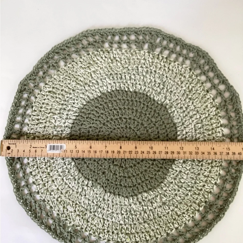 Placemat Coaster Set Hand Crafted Green White Cotton Crochet Boho